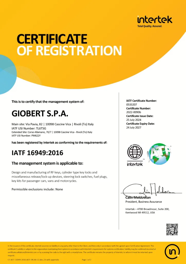 IATF 16949:2016 GIOBERT S.P.A. Pagina_1