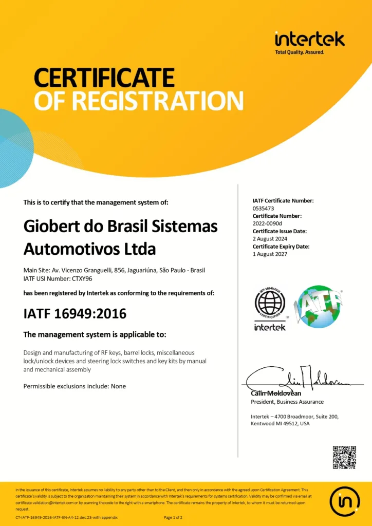 IATF 16949:2016 GIOBERT DO BRASIL SISTEMAS AUTOMOTIVOS LTDA Pagina_1