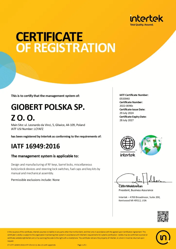 IATF 16949:2016 GIOBERT POLSKA SP. Z O.O. Pagina_1